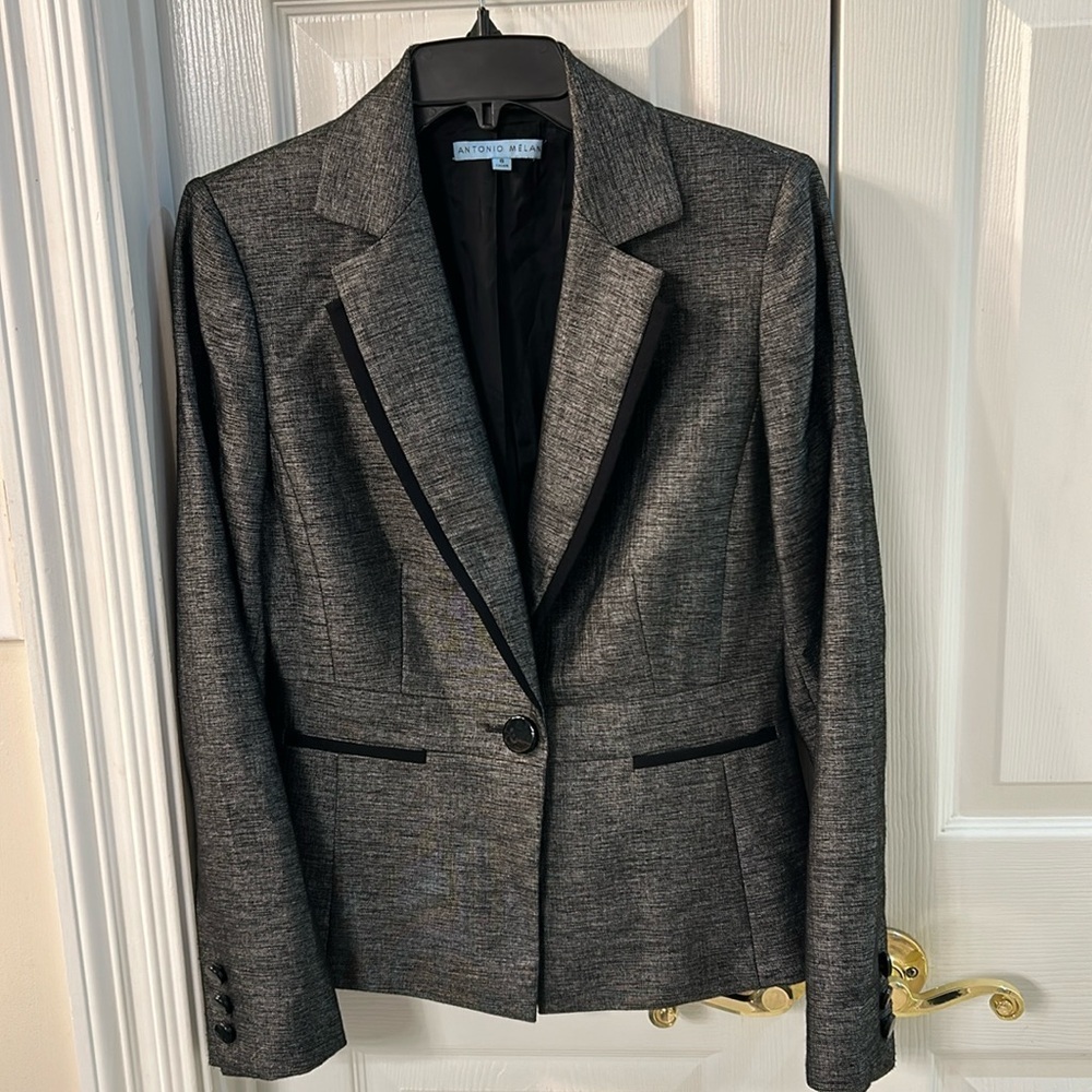 Antonio Melani Black Gray Tweed SZ 6 Tailored Lined Blazer Jacket NEW